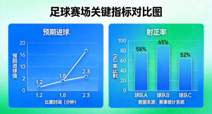 足球赛场关键指标对比图，包含预期进球与射正率分析